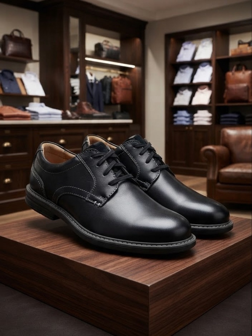 Clarks Size 10.5 Wide Black Rendell Lace Up Oxford Dress Shoes
